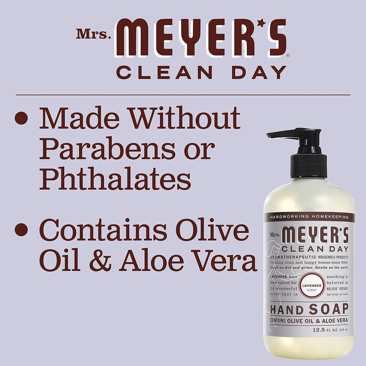 Mrs. MEYER'S bottle held in hand to show the 33 fl oz size advantage