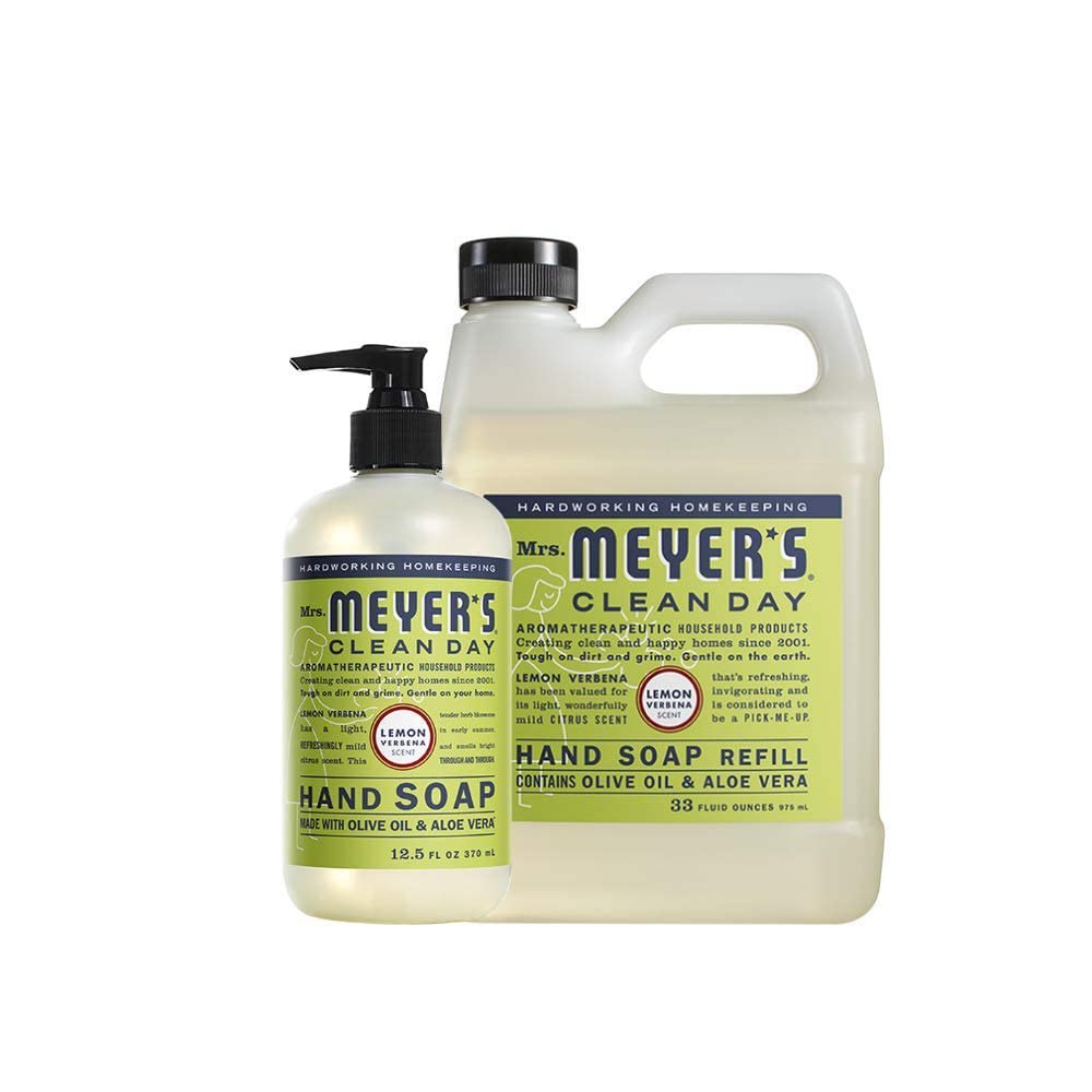Mrs. MEYER'S front bottle showing clean lemon verbena scent and bright packaging benefit freshness