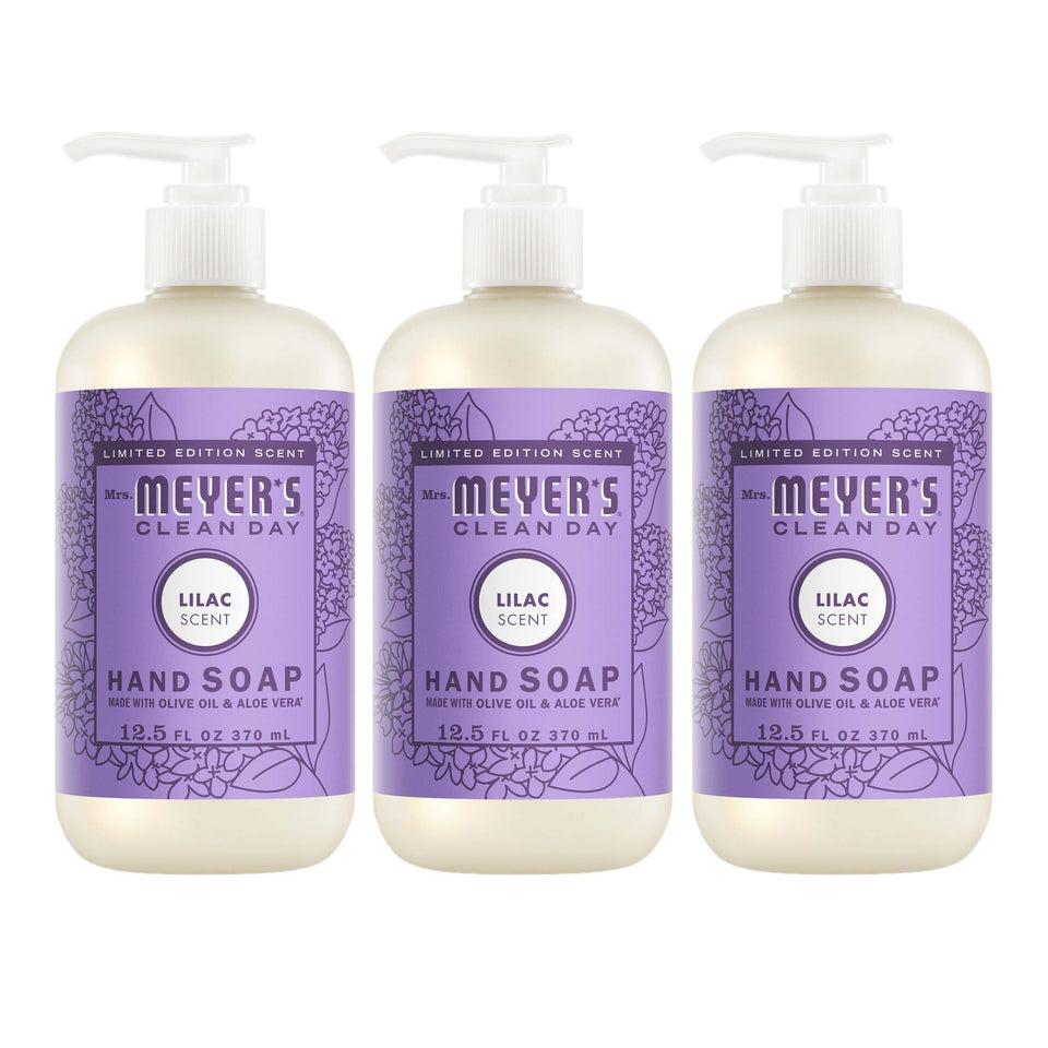 Mrs. Meyer's front bottle view showing label and lilac scent benefits