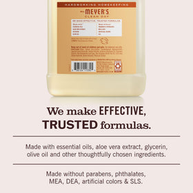 Close-up of Mrs. MEYER'S label detail highlighting scent and ingredient focus