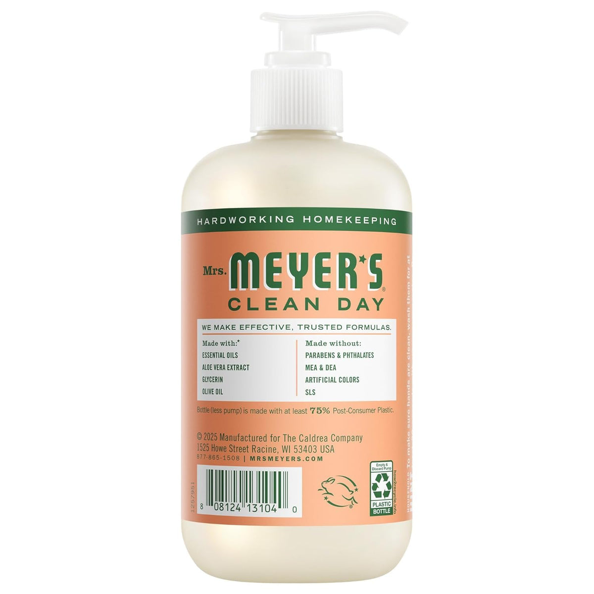 Mrs. MEYER'S Peony bottle label close-up highlighting gentle ingredients