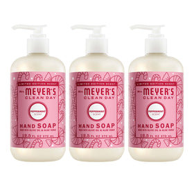 Mrs. MEYER'S front packaging showing peppermint bottle, gentle moisturizing benefit