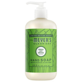 Mrs. MEYER'S pump close-up releasing soap, demonstrating easy one-hand dispensing benefit