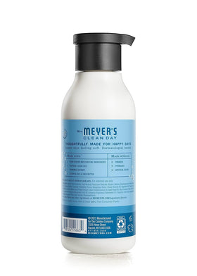 Mrs. Meyer's lotion being applied to palm for fast-absorbing hydration