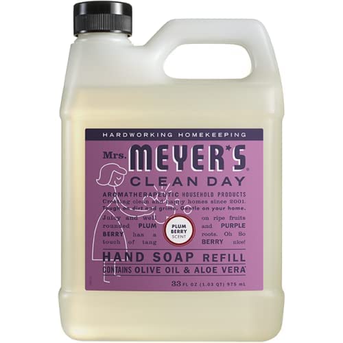 Mrs. MEYER'S Rainwater refill being poured into a dispenser for effortless top-up