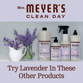 Recycling symbol on Mrs. MEYER'S packaging emphasizing reduced waste and eco-friendly refill option