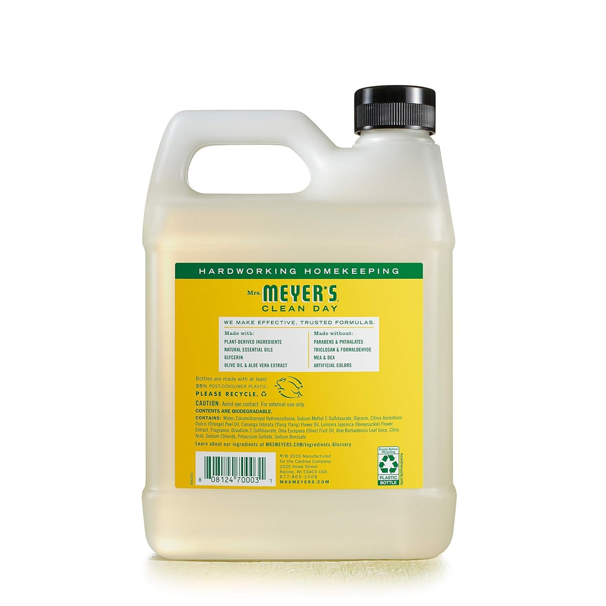 Mrs. MEYER'S being poured into pump bottle to show easy refill process