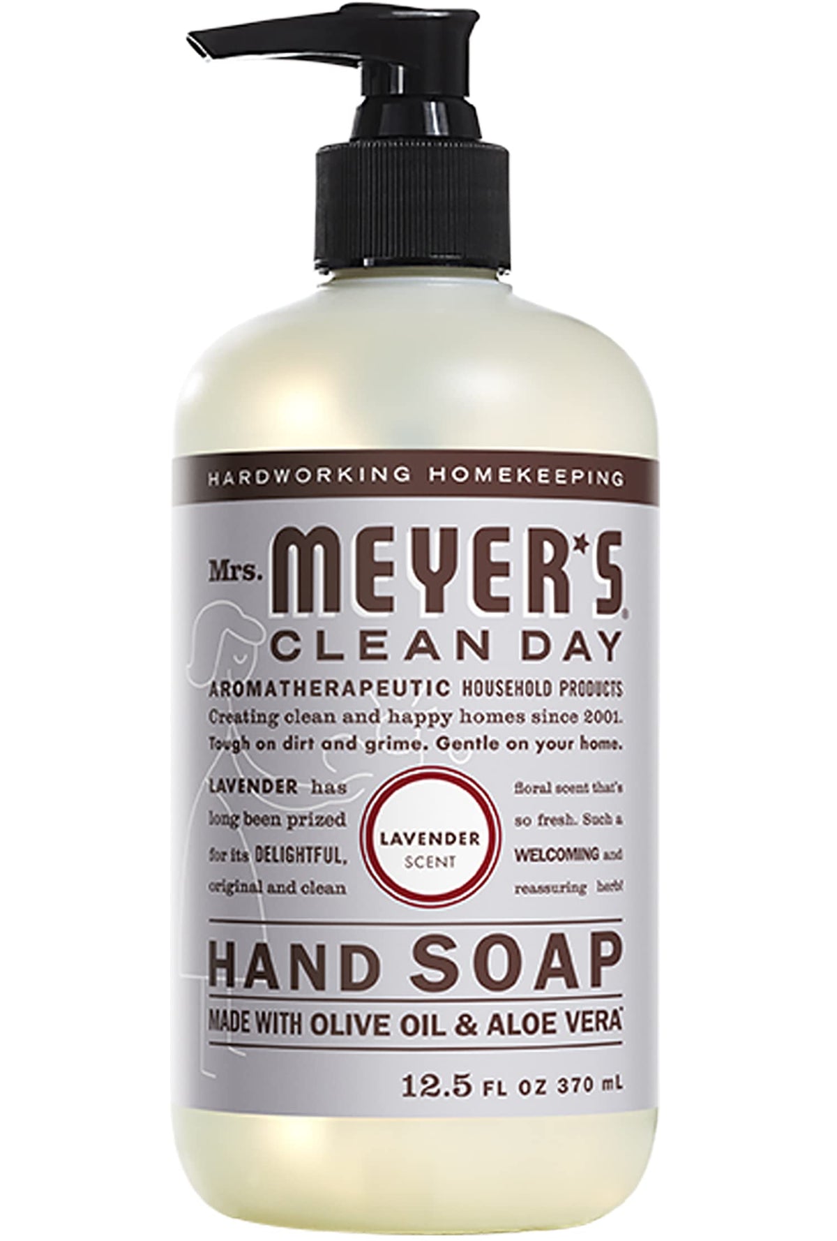 Mrs. MEYER'S refill bottle close-up highlighting pour spout and easy refill benefit