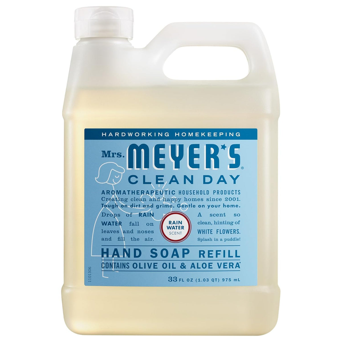 Mrs. MEYER'S refill pouch spout close-up showing easy-pour design for neat transfers