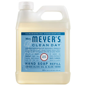 Mrs. MEYER'S refill pouch spout close-up showing easy-pour design for neat transfers