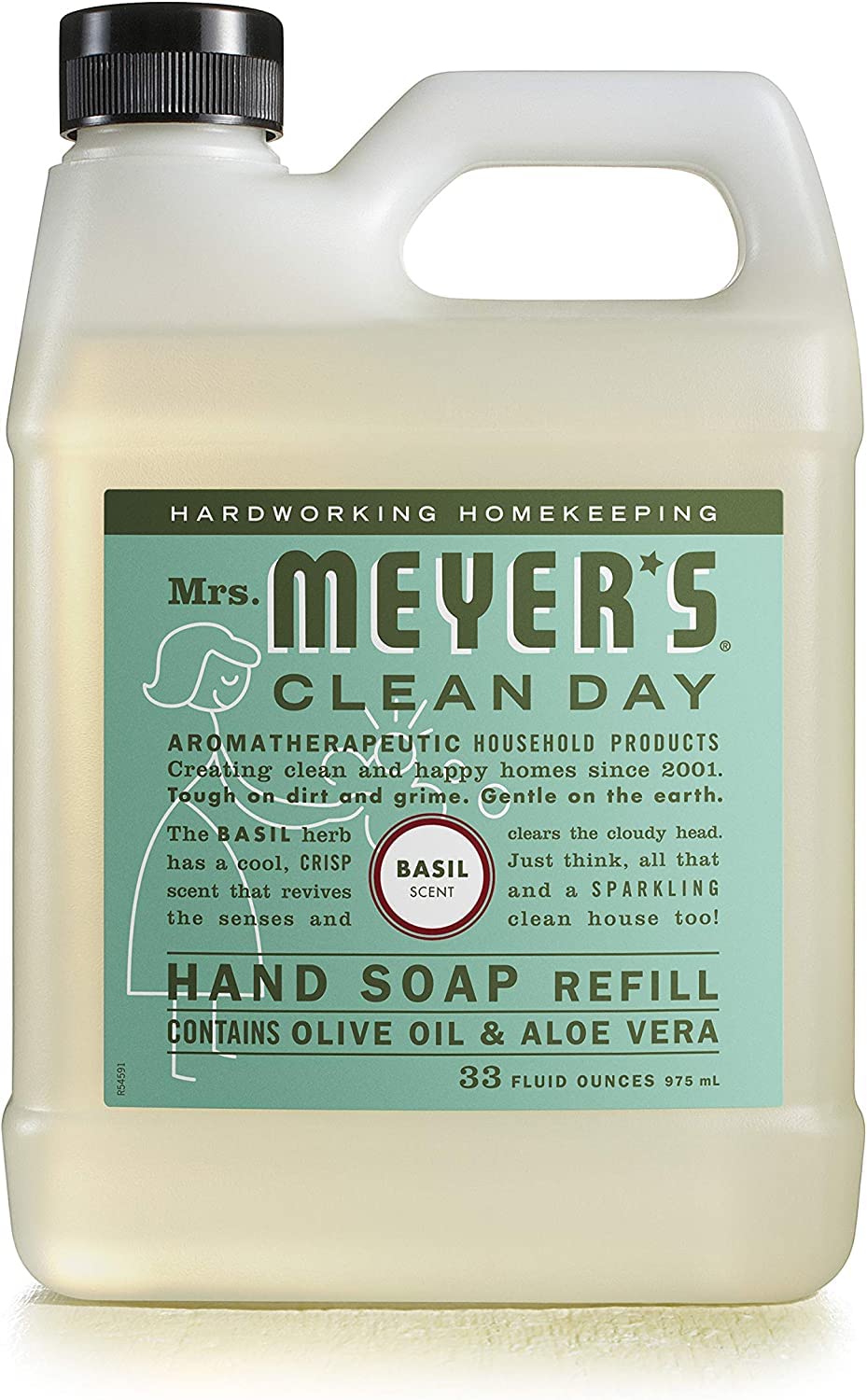 Mrs. MEYER'S refill pouring into a dispenser illustrating easy refill benefit