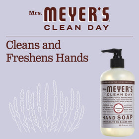Mrs. MEYER'S size comparison showing 12.5 oz bottle beside 33 oz refill for value