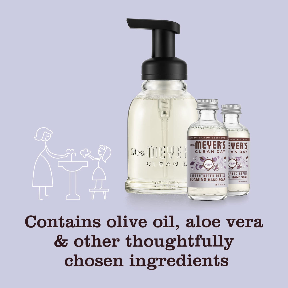 Mrs. Meyer's concentrate next to a hand showing compact size and value