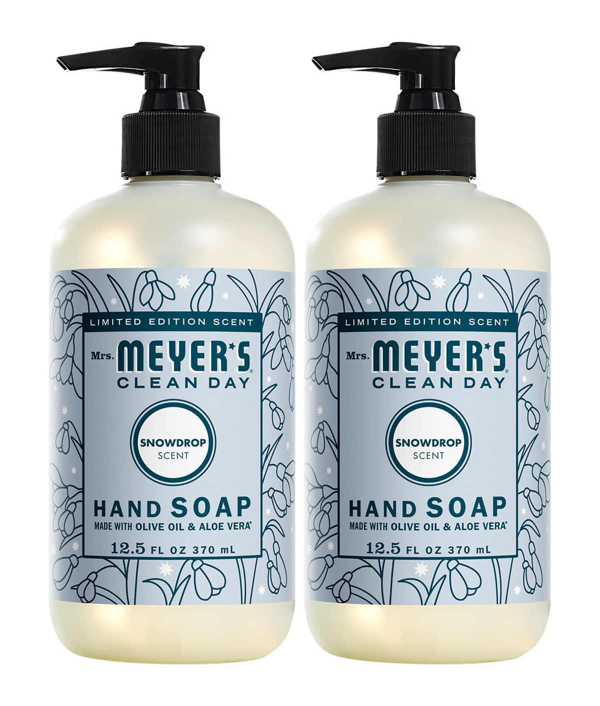 Mrs. MEYER'S front packaging showing Snowdrop scent and seasonal benefit