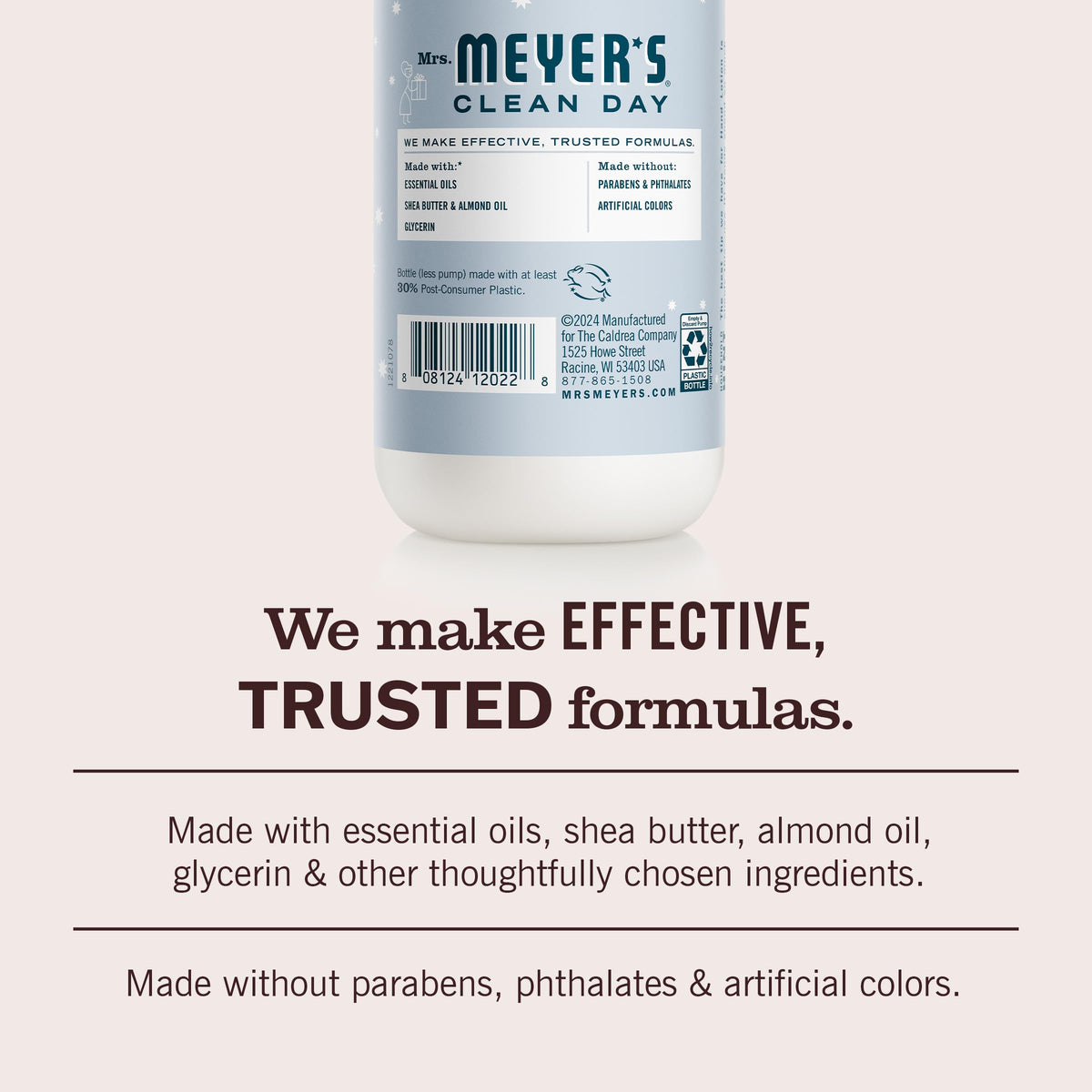 Mrs. MEYER'S hand application scene demonstrating smooth coverage and immediate softening