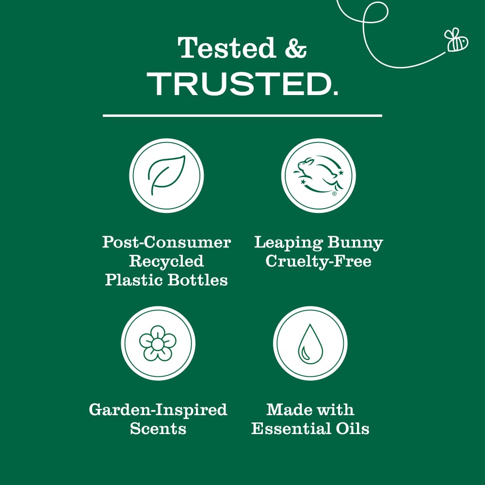 Mrs. MEYER'S label detail with ingredients and certifications, communicates clean formulation