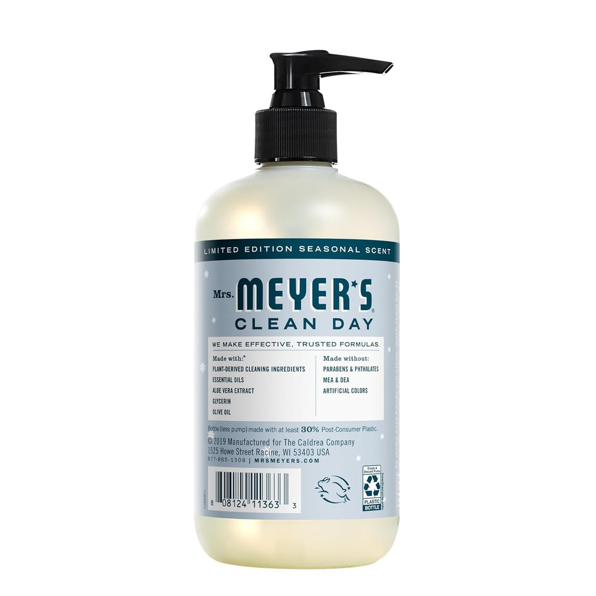 Mrs. MEYER'S foamy texture on hand showing gentle lather and moisturizing benefit