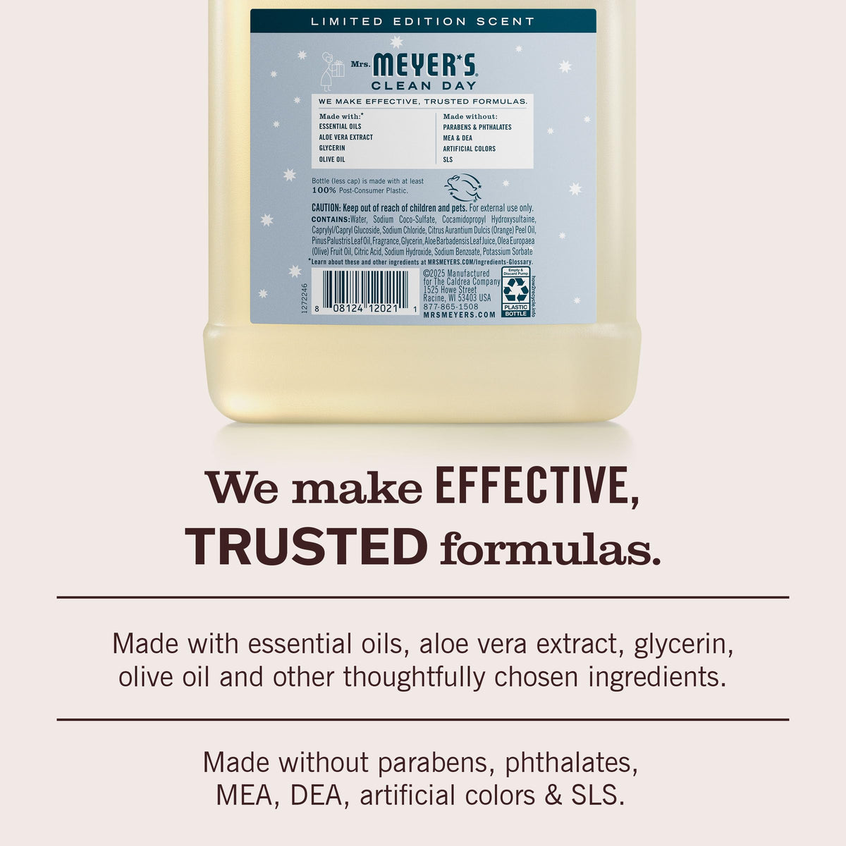 Mrs. Meyer's soap lather on hands showing gentle moisturizing benefit