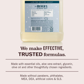Mrs. Meyer's soap lather on hands showing gentle moisturizing benefit