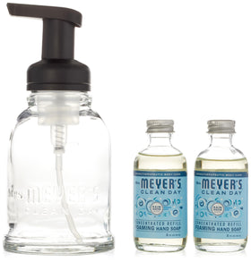 Mrs. MEYER'S starter kit front packaging showing pump and bottle for easy use