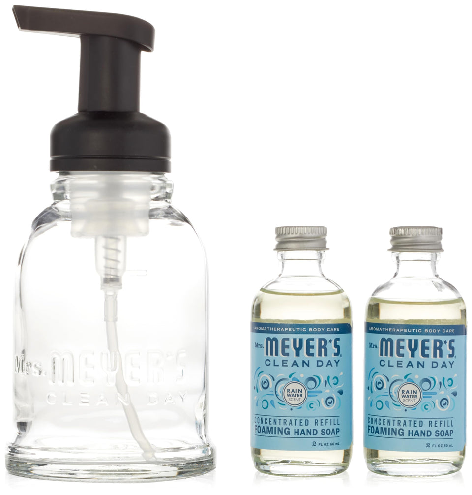 Mrs. MEYER'S starter kit front packaging showing pump and bottle for easy use