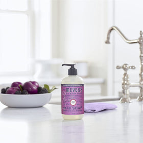 Mrs. MEYER'S foam lather on hands showing gentle cleanse and moisturizing feel