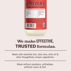 mrs. meyer's label detail highlighting ingredient callouts and garden-inspired scent