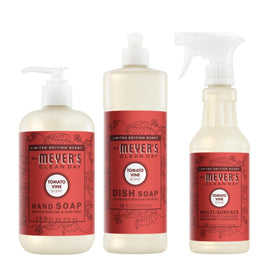 Mrs. MEYER'S front packaging showing all three Tomato Vine bottles and tidy presentation
