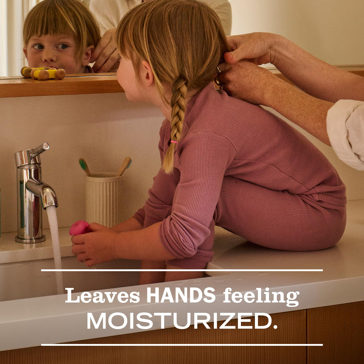 Mrs. MEYER'S product trio staged on a kitchen counter, coordinated scent and convenience