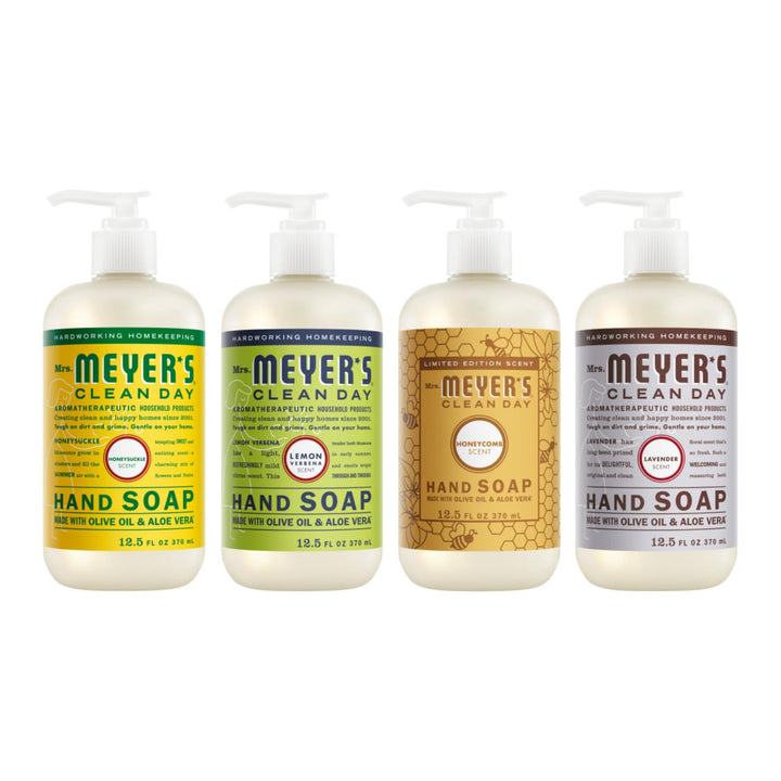 Mrs. MEYER'S variety pack front packaging showing four scented bottles and convenience
