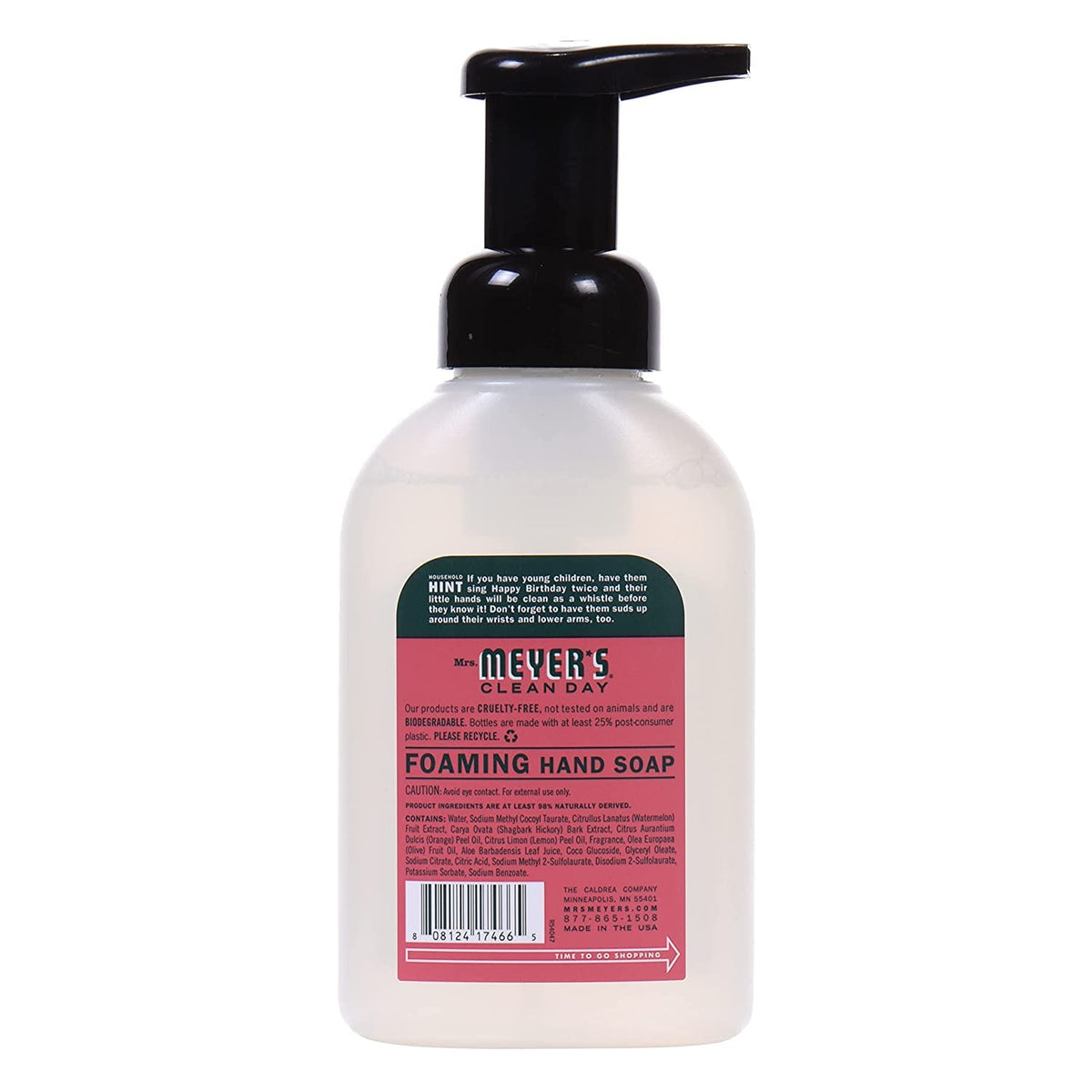 Mrs. MEYER'S label detail highlighting essential oils and clean-ingredients focus