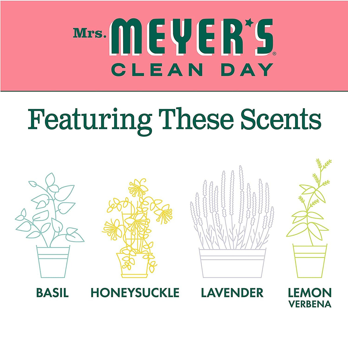 Mrs. MEYER'S ingredient list image emphasizing aloe vera and olive oil moisturizers