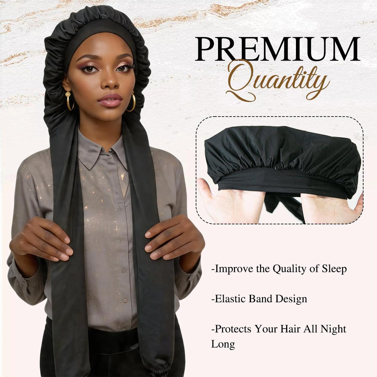 MsFan bonnet laid flat displaying full 42-inch length for long hair coverage