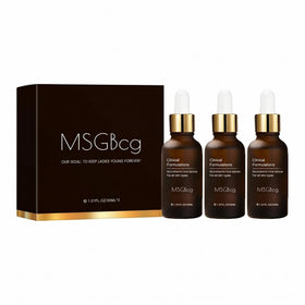 MSGBcg front packaging showing three serum bottles and benefits