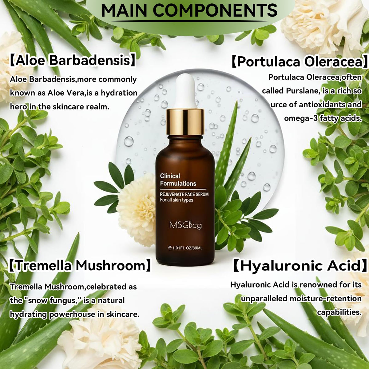 MSGBcg serum spread on hand illustrating fast absorption and hydration