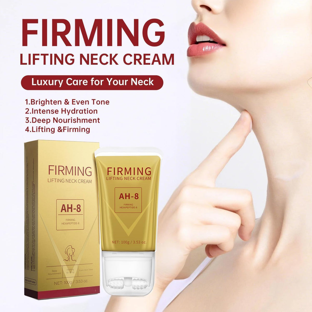 Mtmult AH-8 applied to neck demonstrating lifting and smoothing action