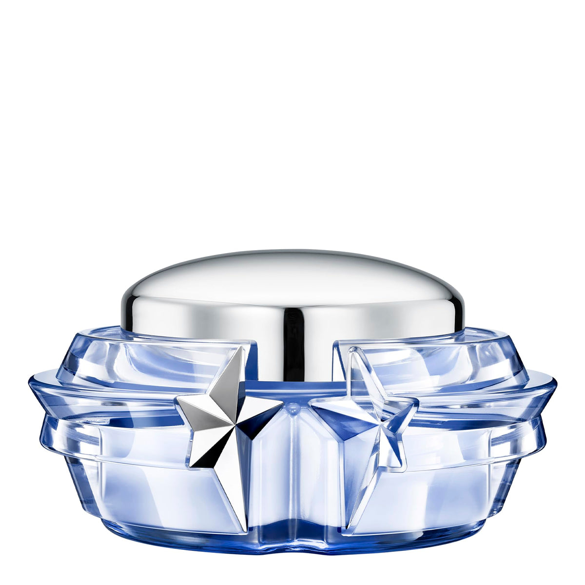 Mugler angel front jar showing frosted star design and elegant packaging benefit: premium display