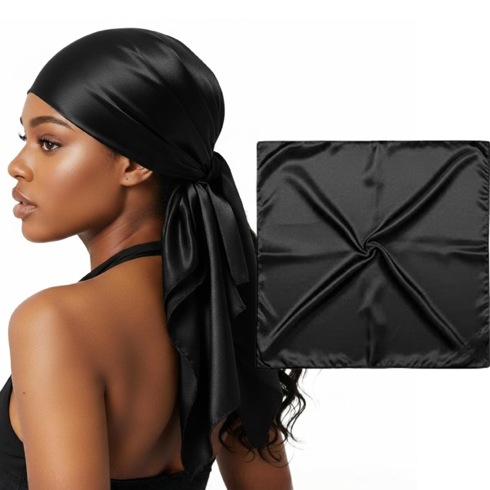 Mulberry Park Silks folded 36 inch black scarf showing clean edge and sheen benefit
