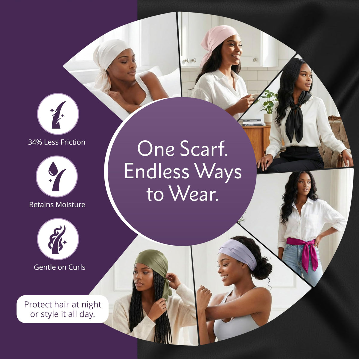 Mulberry Park Silks worn as turban reducing friction while styling benefit