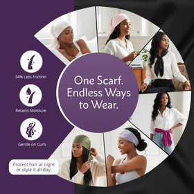 Mulberry Park Silks worn as turban reducing friction while styling benefit