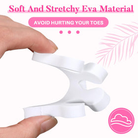 Mumufy separators in use on toes preventing polish smudges during manicure