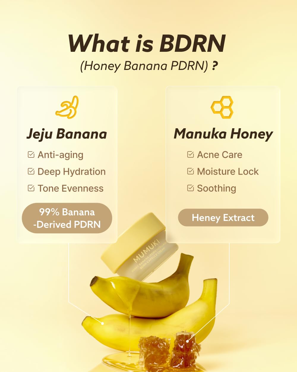 MUMUKI label close-up listing banana-derived PDRN and collagen