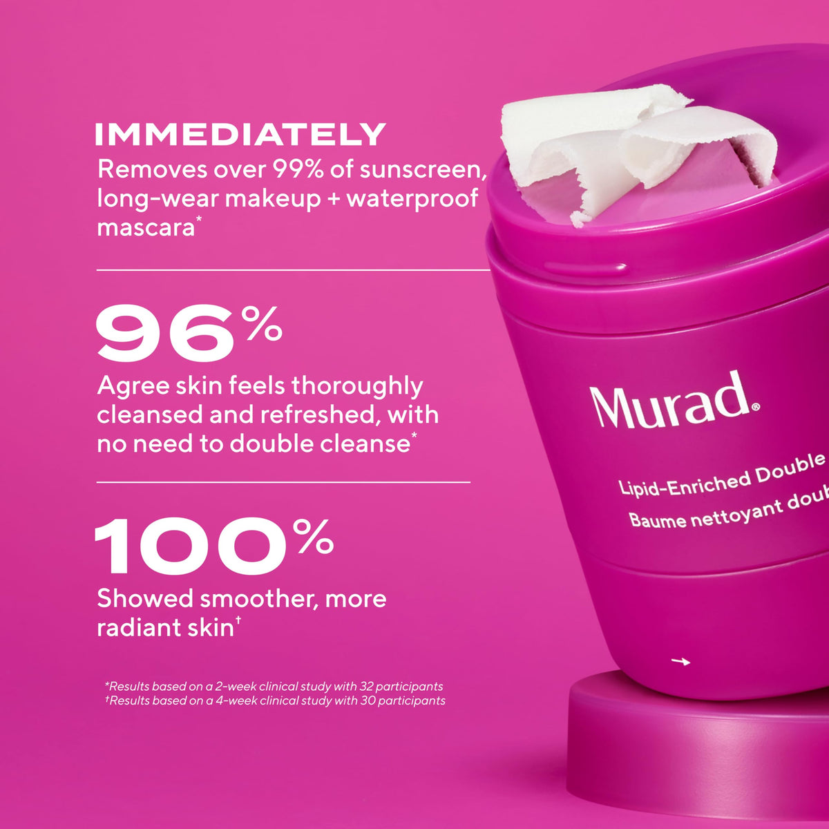 Murad balm on fingertips melting to oil for effective cleansing