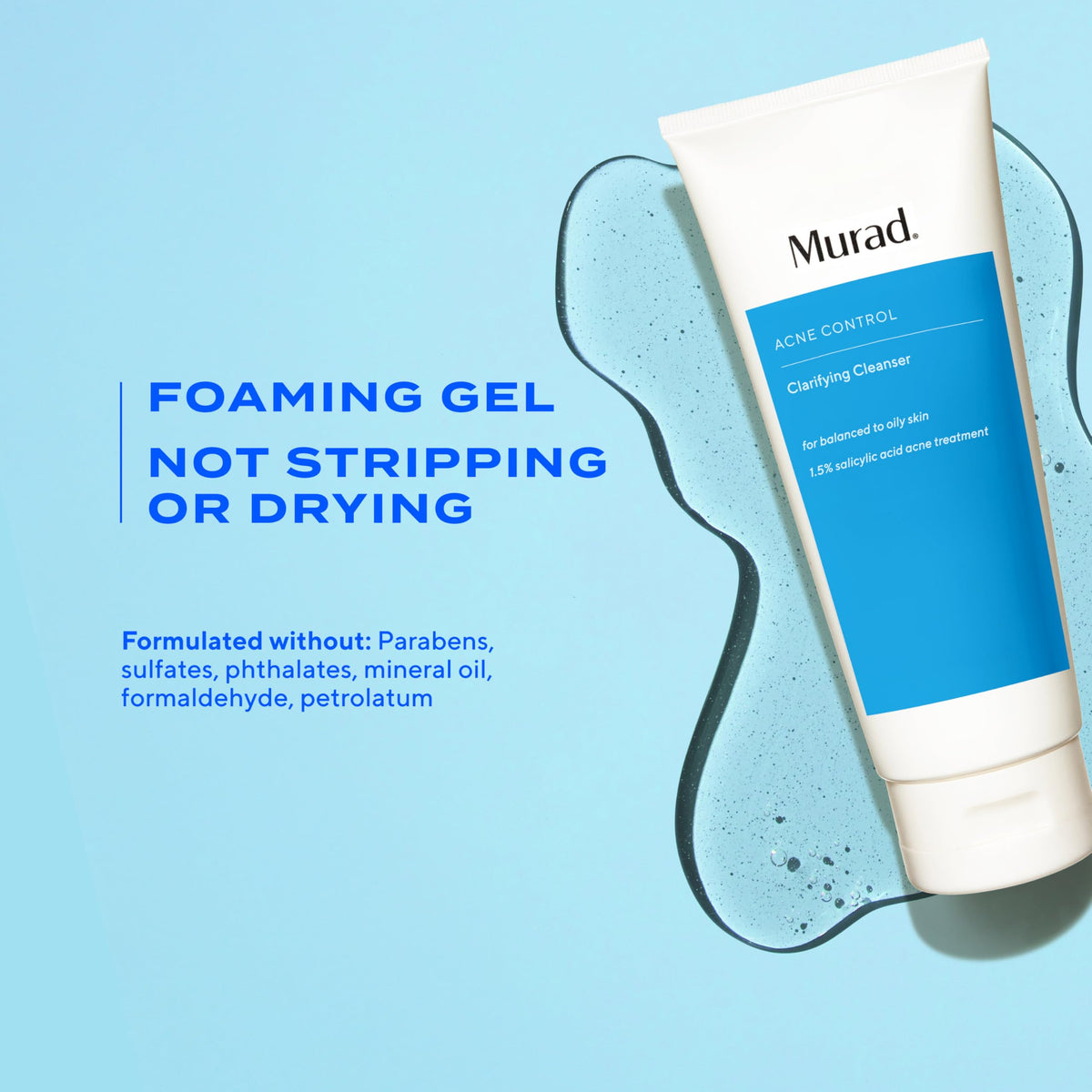 Murad cleanser in hand with water showing easy lather and rinsing benefit