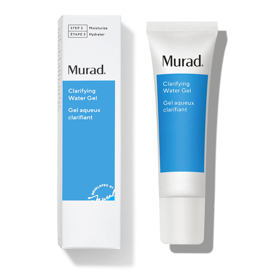 Murad front packaging of clarifying water gel showing compact tube and product benefit