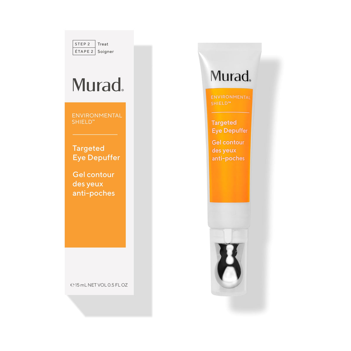 Murad front packaging showing product and benefit of depuffing
