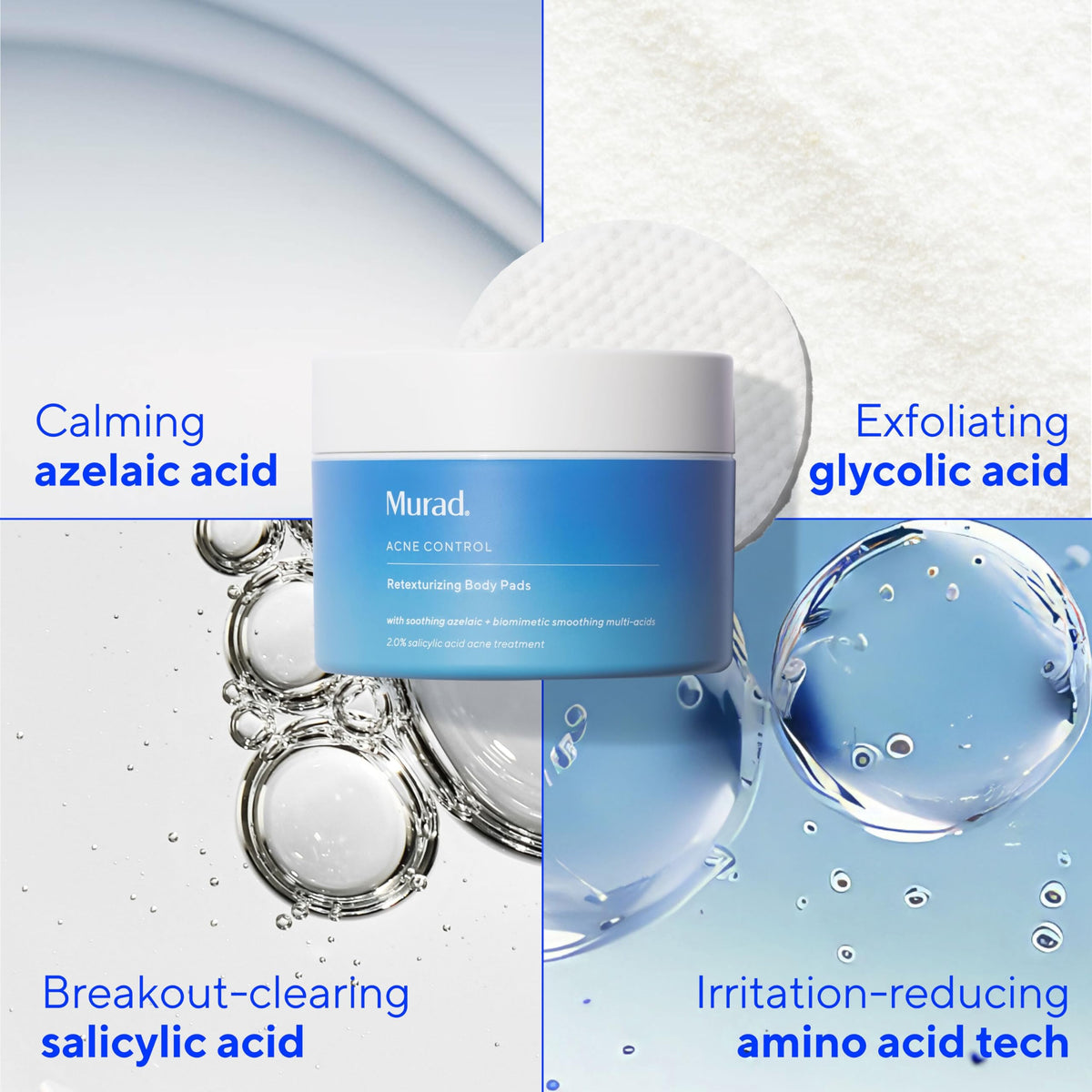 Murad ingredient icons displaying acids for targeted skin smoothing