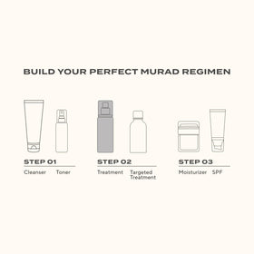 Murad 1 fl oz bottle beside common items showing compact size and travel-friendly benefit