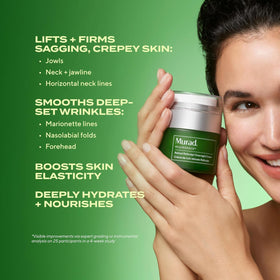 Murad cream being applied to neck and jawline, demonstrates lifting application benefit