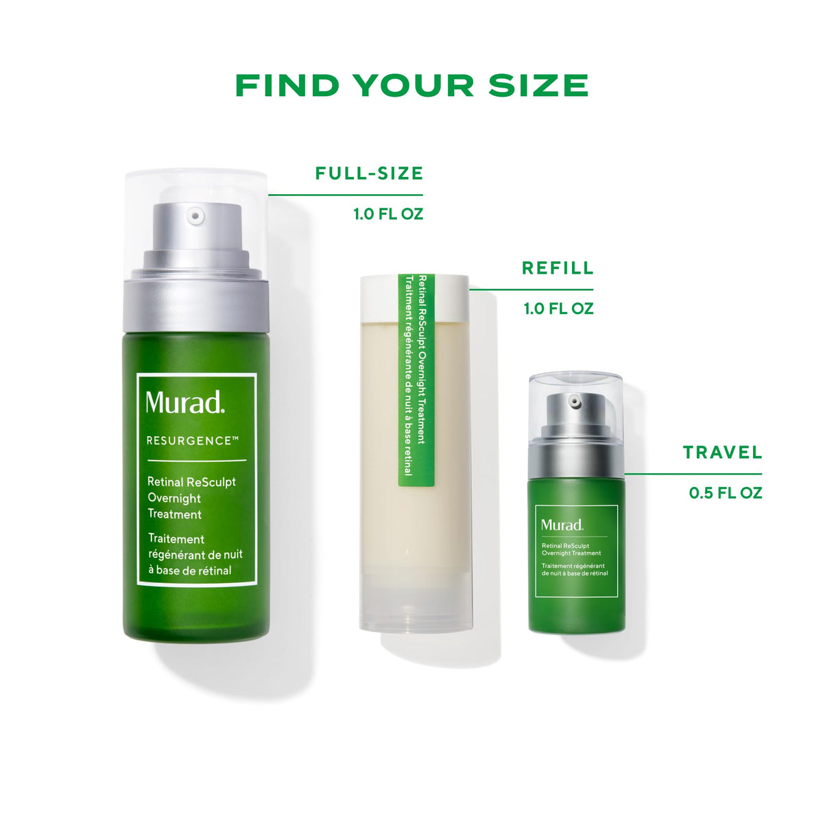 Murad 1 fl oz refill next to measuring scale showing compact refill size benefit